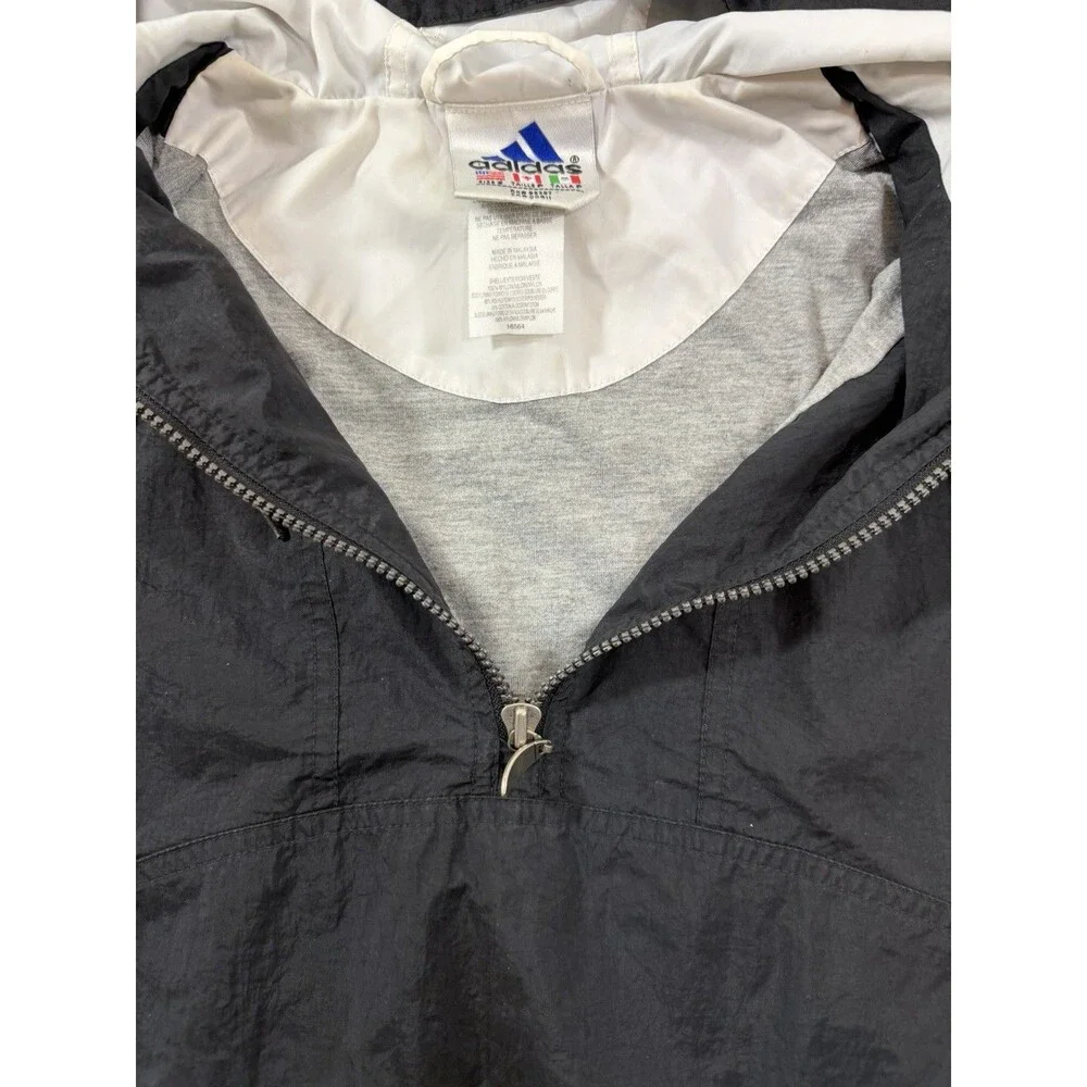 VTG 90s Adidas Windbreaker Jacket Mens S Black White Anorak Pullover Hooded XLNT